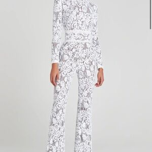 NADINE MERABI Elegant White Floral Jumpsuit